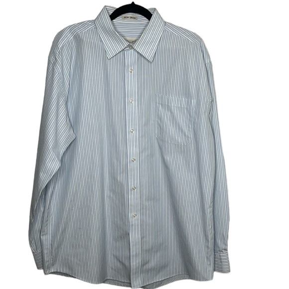 Pronto Uomo Blue Striped Non-Iron Button Up Dress Shirt Men's Sz 16 1/2 / 34 -35 - Picture 1 of 4